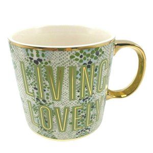 Anthropologie Living Lovely Green Gold Coffee Mug